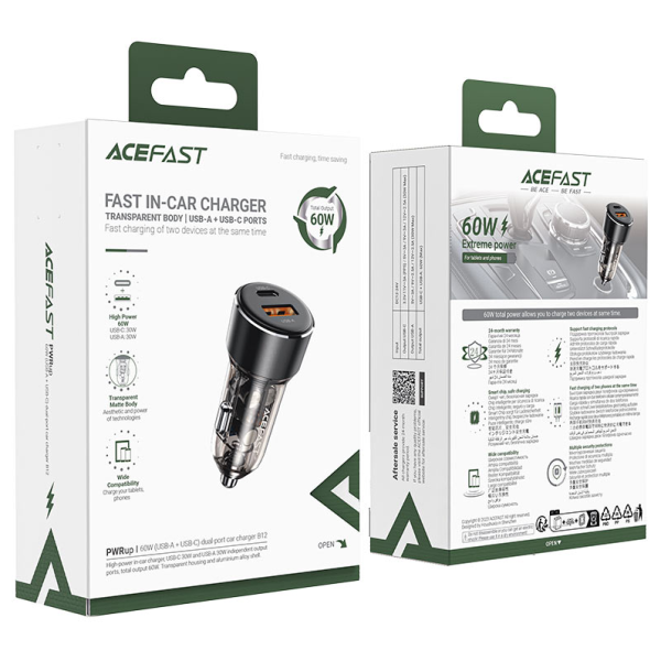 Tẩu sạc oto 60W Acefast B12